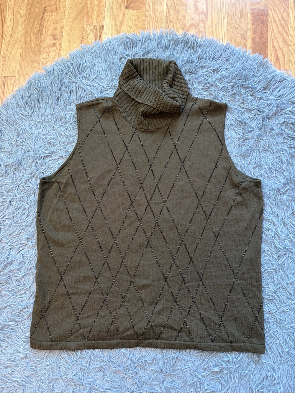 Jones New York Olive Green Merino Wool Turtleneck Sleeveless Sweater Size 2X